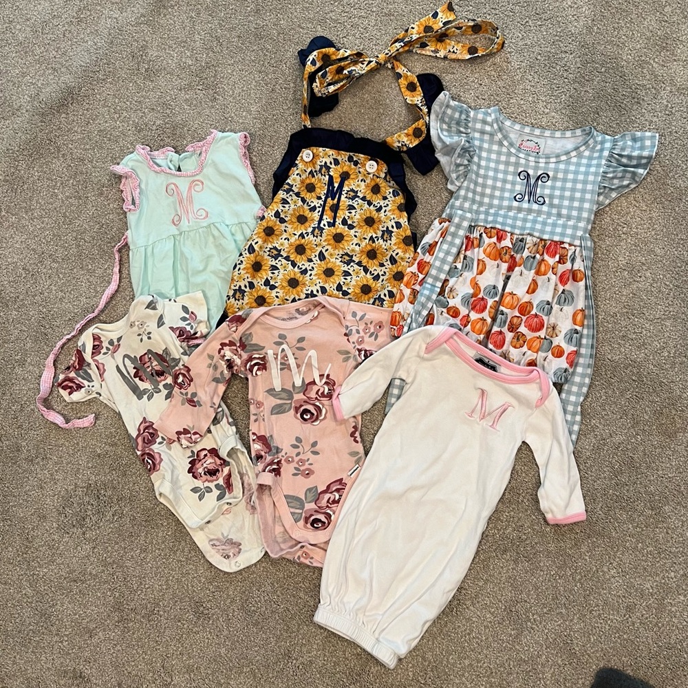 Lot of “M” monogram baby girl clothes